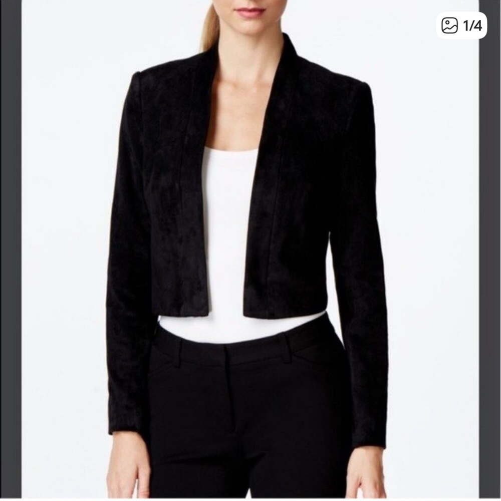 Calvin Klein Black Faux Suede Long Sleeve Bolero Shrug Jacket Size M